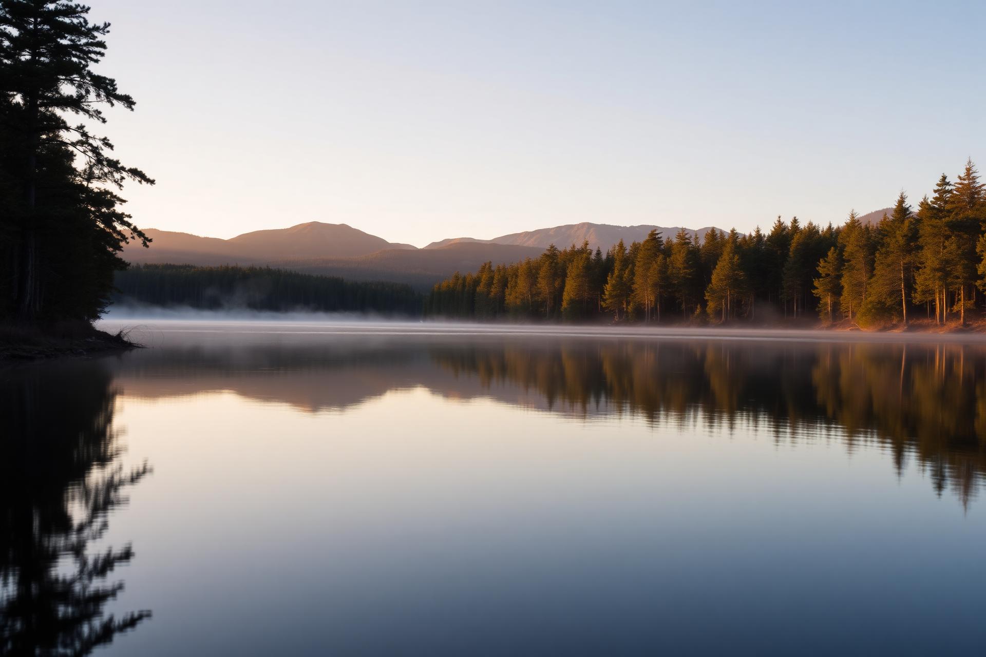 Mist rising over an Adirondack lake at dawn